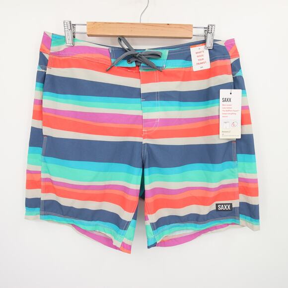 SAXX Swim Trunks Board Shorts Swim Wear Betawave 2N1 Blue Striped Ballpark 34 - Picture 2 of 12